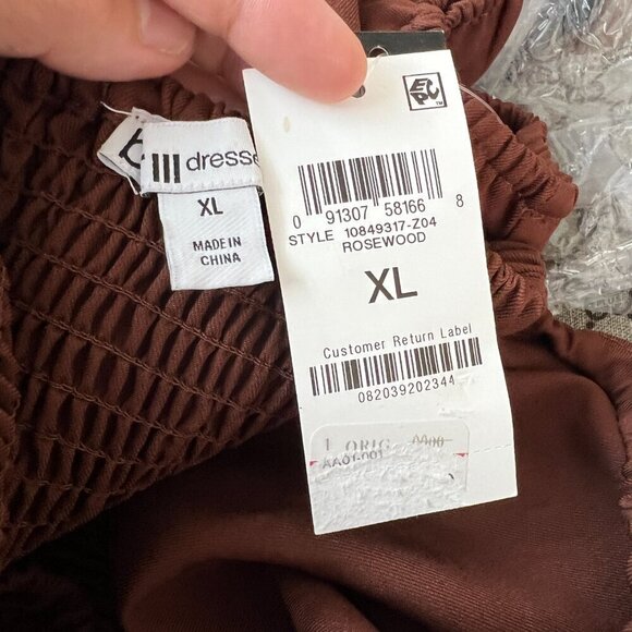 Bar III Womens Smocked Off The Shoulder Dress Puff Sleeves XL Brown - Picture 8 of 10